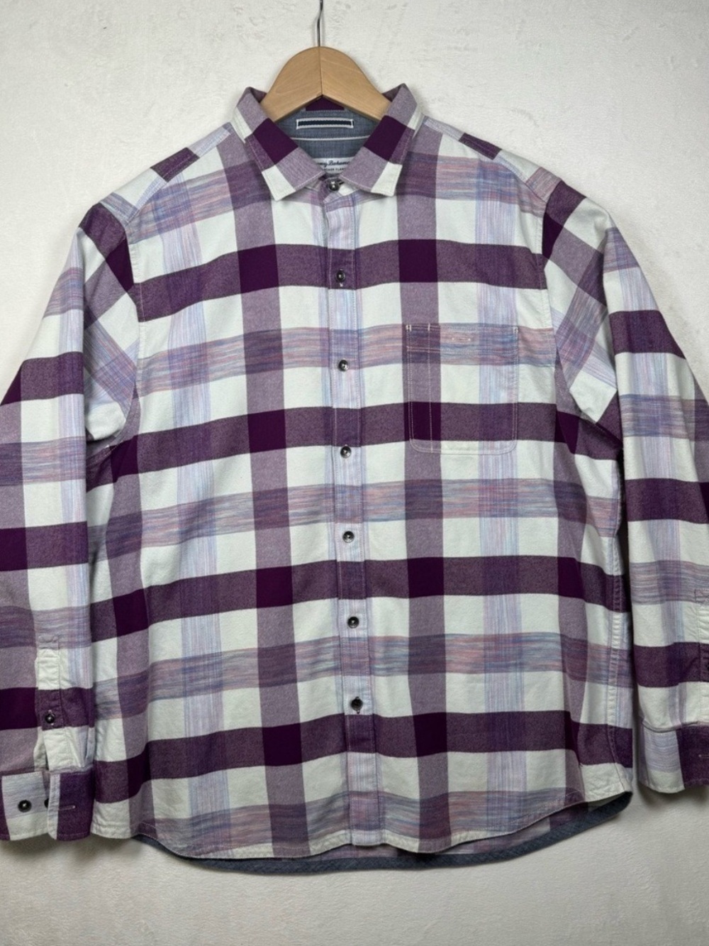 Tommy Bahama Purple & White Plaid Casual Button-Down Shirt XL